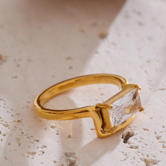 Anthropologie Jewelry - New 18k Gold Ss Baguette Cut Cubic Zirconia Ring Sizes 6, 7, 8